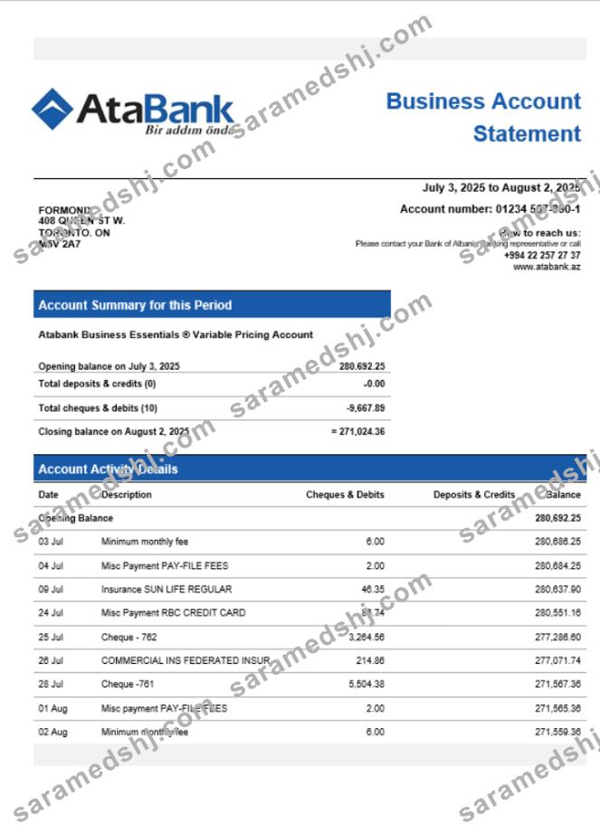 Atabank business organization checking  statement Word and PDF format